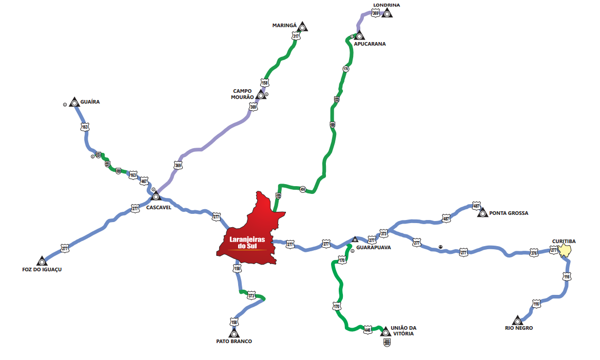 Mapa de acesso a Laranjeiras do Sul